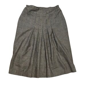 Vintage Pure New Wool Glen Plaid Pleated Midi Skirt Grey Academic Size 10